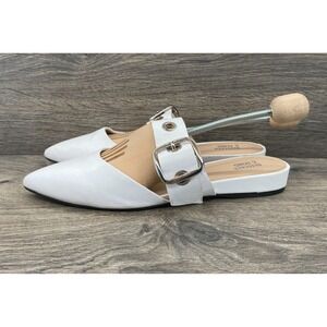 Bleecker & Bond Zada Leather Flat Slip On Mule Sandals Women's Size 10 M White
